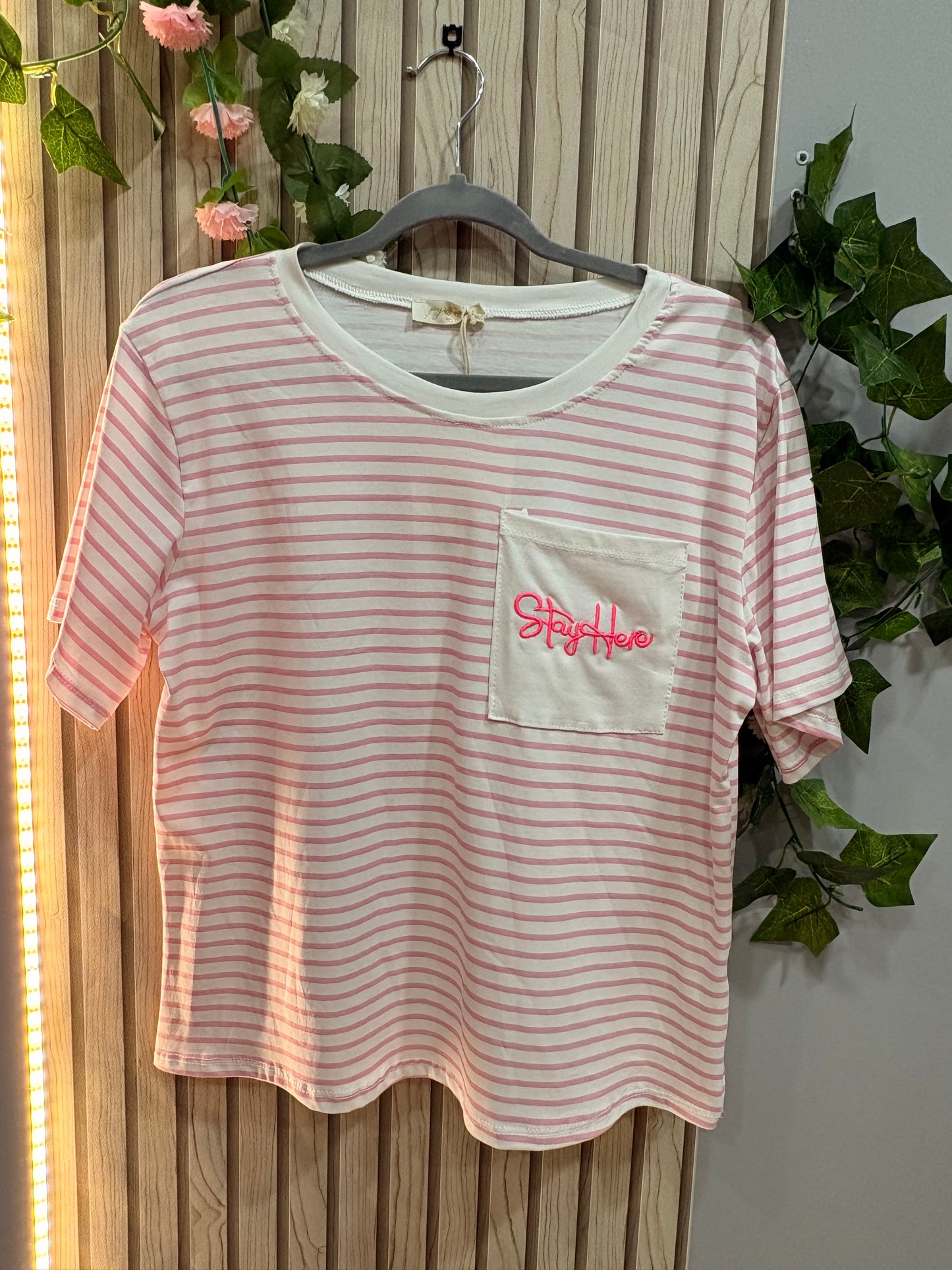 Camiseta Kaelis Camiseta de rayas mujer con bolsillo contraste Kaelis