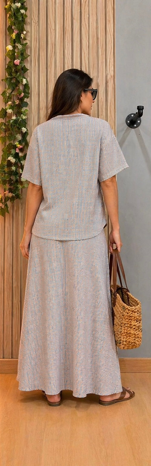 Conjunto Calma – set fluido mujer con falda larga y blusa oversize beige