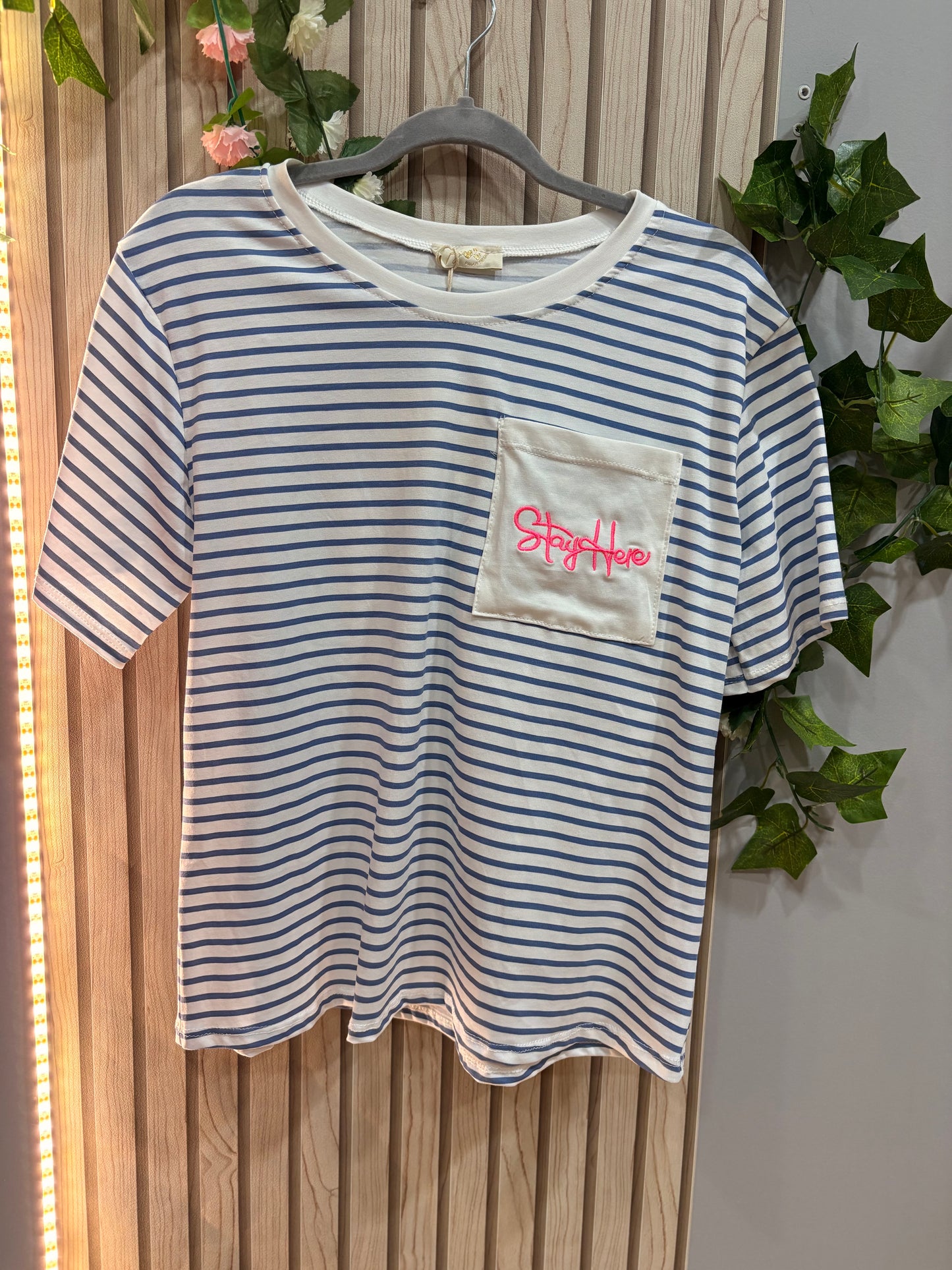 Camiseta Kaelis Camiseta de rayas mujer con bolsillo contraste Kaelis