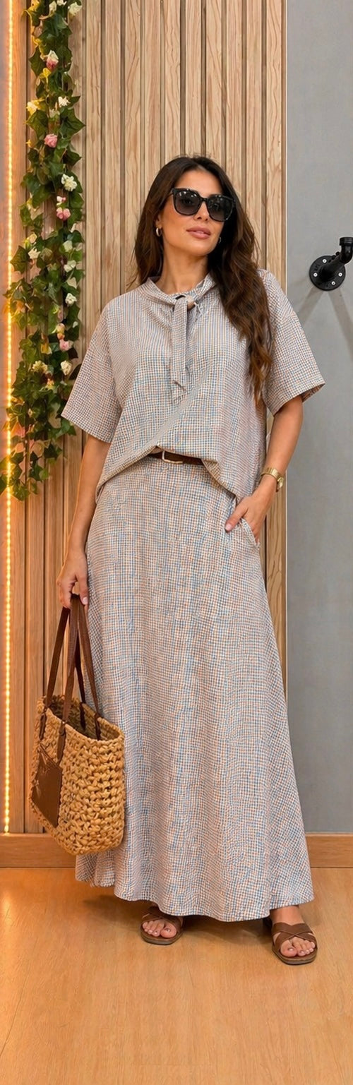 Conjunto Calma – set fluido mujer con falda larga y blusa oversize beige