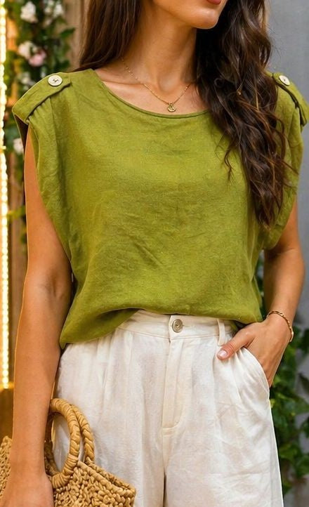 Camisa Nerea – camisa mujer fluido efecto lino con detalle en hombros