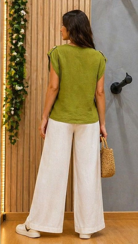 Camisa Nerea – camisa mujer fluido efecto lino con detalle en hombros