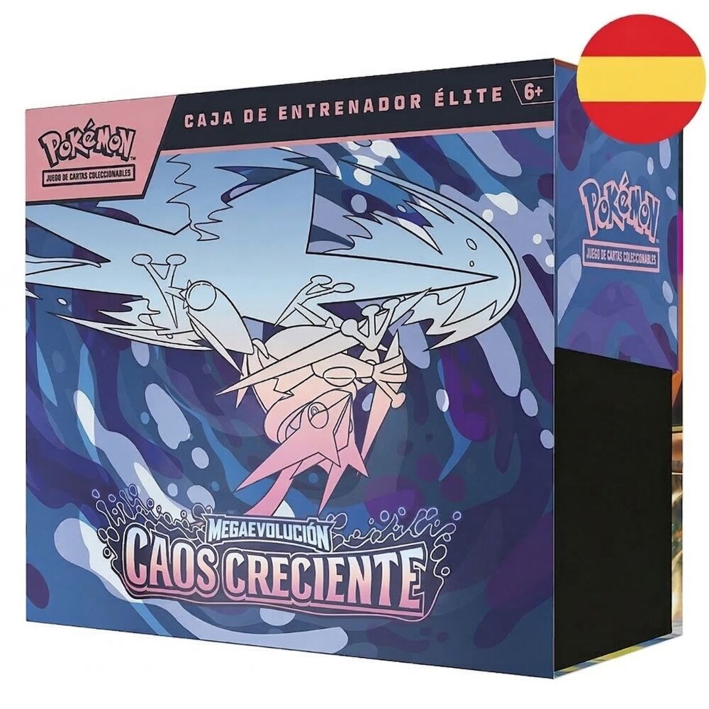 PREPEDIDO - Estuche cartas Entrenador Elite Caos Creciente Megaevolucion Pokemon español